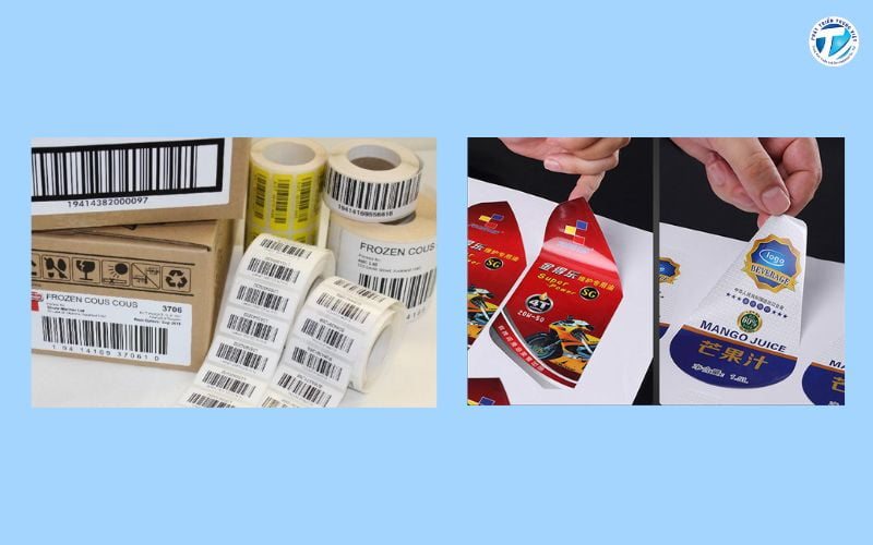 In tem decal cuộn đen trắng, mã vạch và có màu 